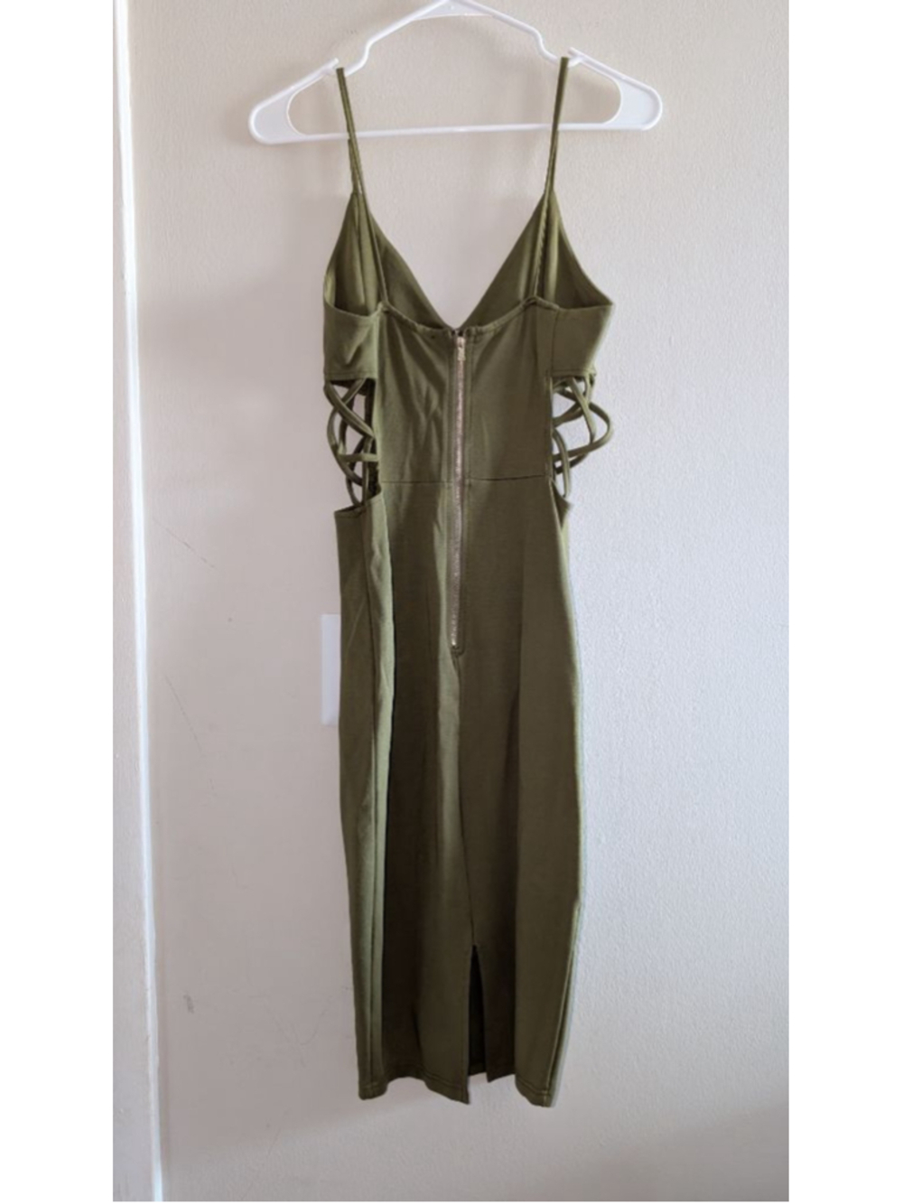 AKIRA CHICAGO Olive Green Bodycon Dress Cutouts Size Medium - Picture 7 of 9
